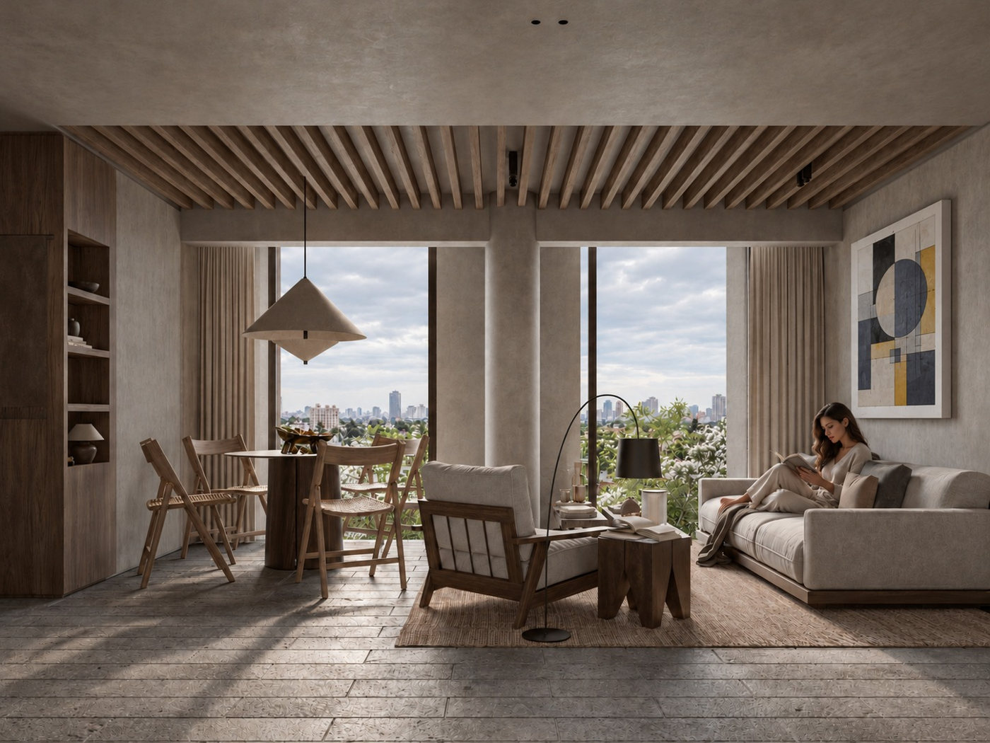 Estancia y comedor del material interior final seleccionado